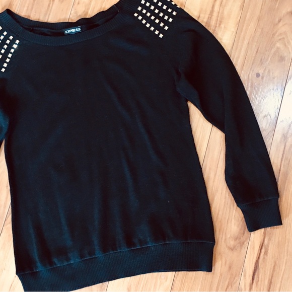 Express sweater black cotton knit lightweight winter gold sequins small - Picture 5 of 5